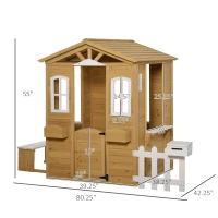 Outsunny Outdoor Playhouse for Kids Wooden Cottage with Working Doors Windows & Mailbox, Pretend Play House for Age 3-6 Years(m-3)