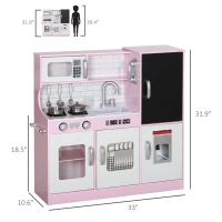 Qaba Pretend Play Kitchen, Kids Kitchen Playset with Play Phone, Chalkboard, Towel Rack & Ice Maker for 3-8 Years Pink(m-3)