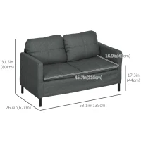 HOMCOM 53" 2 Seat Sofa, Upholstered Two Seater Couch with Sturdy Steel Legs for Bedroom, Living Room, Dark Grey(m-3)