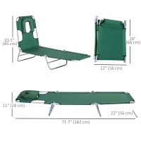 Outsunny Outdoor Lounge Chair, Adjustable Folding Chaise Lounge with Face Cavity, Tanning Chair Sun Lounger Bed Recliner, Green(m-3)