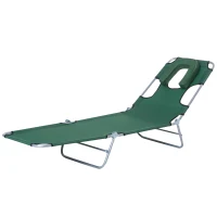Outsunny Outdoor Lounge Chair, Adjustable Folding Chaise Lounge with Face Cavity, Tanning Chair Sun Lounger Bed Recliner, Green(m-10)