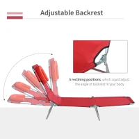 Outsunny Outdoor Lounge Chair, Adjustable Folding Chaise Lounge with Face Cavity, Tanning Chair Sun Lounger Bed Recliner, Red(m-4)