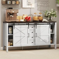 HOMCOM 59" Buffet Cabinet, Farmhouse Sideboard with Thick Top, 2 Barn Doors, 4 Drawers and 2 Adjustable Shelves, White(m-12)
