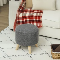 HOMCOM Round Ottoman Stool with Storage, Linen Upholstered Foot Stool with Padded Seat, Hidden Space and Wood Legs, Gray(m-8)