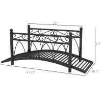 Outsunny 3.3' Metal Arch Zen Garden Pond Bridg with Safety Siderails for Stream, Fish Pond, Black(m-3)