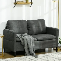HOMCOM 53" 2 Seat Sofa, Upholstered Two Seater Couch with Sturdy Steel Legs for Bedroom, Living Room, Dark Grey(m-8)