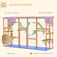 PawHut Catio Playground Cat Window Box Outside Enclosure for Multiple Cats w/ Shelves & Bridges, Orange(m-5)
