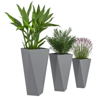 Outsunny Indoor Outdoor Planters Set of 3 MgO Tall Planters Stackable Flower Pots with Drainage Holes for Garden, Balcony, Alt Gray(m-1)
