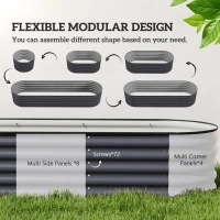 Outsunny 7.9' x 2' x 1.4' Galvanized Raised Garden Bed Kit, Metal Planter Box with Safety Edging, Dark Gray(m-4)
