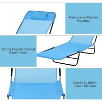 Outsunny Folding Chaise Lounge Chair, Pool Sun Tanning Chair, Outdoor Lounge Chair with Reclining Back, Breathable Mesh Seat, Headrest for Beach, Yard, Patio, Blue(m-5)