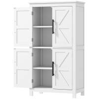 HOMCOM Bathroom Floor Storage Cabinet, Farmhouse Bathroom Cabinet with 4 Doors and Adjustable Shelf, White