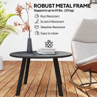 Outsunny Round Outdoor Side Table, Patio Coffee Table with Metal Frame and Non-Slip Foot Pads, Black(m-5)