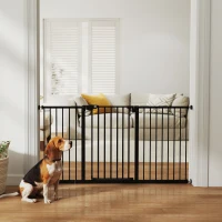 PawHut 29"-58" Wide Pet Gate with Door Dog Gate and Barrier Indoor for Stairs Includes 7", 8", 12" Extensions Kit, 30 Inch Tall Pressure-Mounted Safety Gate, Black(m-8)