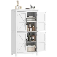 HOMCOM Bathroom Floor Storage Cabinet, Farmhouse Bathroom Cabinet with 4 Doors and Adjustable Shelf, White(m-11)