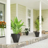 Outsunny Indoor Outdoor Planters Set of 3 MgO Tall Planters Stackable Flower Pots with Drainage Holes for Garden, Balcony, Black(m-2)