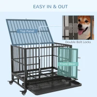 PawHut 36" Heavy Duty Steel Dog Crate Kennel Pet Cage with Wheels for Convenient Access Anti-Pinching Floor, Grey(m-5)