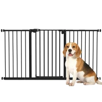 PawHut 29"-58" Wide Pet Gate with Door Dog Gate and Barrier Indoor for Stairs Includes 7", 8", 12" Extensions Kit, 30 Inch Tall Pressure-Mounted Safety Gate, Black(m-11)