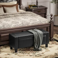 HOMCOM 42" Deluxe Faux Leather Padded Storage Ottoman Bench Foot Stool Seat Chair with Organizer, Black(m-10)