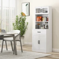 HOMCOM Freestanding Kitchen Pantry, 4-Door Buffet Cabinet with Hutch, Coffee Bar with Adjustable Shelves, 63.5 Inches, White(m-10)