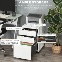 Vinsetto 3 Drawer Filing Cabinet, Lockable Office Storage Cabinet on Wheels for Legal, Letter, A4 Files, White(m-4)