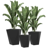 Outsunny Indoor Outdoor Planters Set of 3 MgO Tall Planters Stackable Flower Pots with Drainage Holes for Garden, Balcony, Black(m-1)