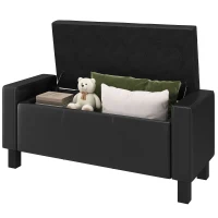 HOMCOM 42" Deluxe Faux Leather Padded Storage Ottoman Bench Foot Stool Seat Chair with Organizer, Black(m-11)