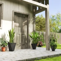 Outsunny Indoor Outdoor Planters Set of 3 MgO Tall Planters Stackable Flower Pots with Drainage Holes for Garden, Balcony, Black(m-10)