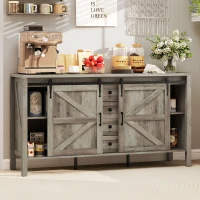 HOMCOM 59" Buffet Cabinet, Farmhouse Sideboard with Thick Top, 2 Barn Doors, 4 Drawers and 2 Adjustable Shelves, Gray Wash(m-12)
