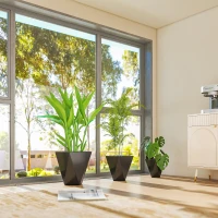 Outsunny Indoor Outdoor Planters Set of 3 MgO Tall Planters Stackable Flower Pots with Drainage Holes for Garden, Balcony, Black(m-8)