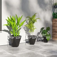 Outsunny Indoor Outdoor Planters Set of 3 MgO Tall Planters Stackable Flower Pots with Drainage Holes for Garden, Balcony, Black(m-3)