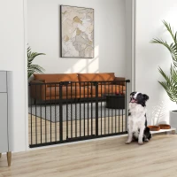PawHut 29"-58" Wide Pet Gate with Door Dog Gate and Barrier Indoor for Stairs Includes 7", 8", 12" Extensions Kit, 30 Inch Tall Pressure-Mounted Safety Gate, Black(m-1)