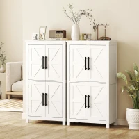 HOMCOM Bathroom Floor Storage Cabinet, Farmhouse Bathroom Cabinet with 4 Doors and Adjustable Shelf, White(m-8)
