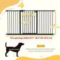 PawHut 29"-58" Wide Pet Gate with Door Dog Gate and Barrier Indoor for Stairs Includes 7", 8", 12" Extensions Kit, 30 Inch Tall Pressure-Mounted Safety Gate, Black(m-3)