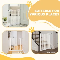 PawHut Pet Gate Extra Wide Press-Mounted with Cat Door, Auto Closing Pet Gate for Stair, Hallway, 29-32 Inch, White(m-10)
