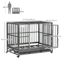 PawHut 36" Heavy Duty Steel Dog Crate Kennel Pet Cage with Wheels for Convenient Access Anti-Pinching Floor, Grey(m-3)