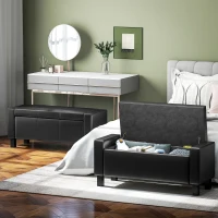 HOMCOM 42" Deluxe Faux Leather Padded Storage Ottoman Bench Foot Stool Seat Chair with Organizer, Black(m-7)