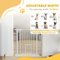 PawHut Pet Gate Extra Wide Press-Mounted with Cat Door, Auto Closing Pet Gate for Stair, Hallway, 29-32 Inch, White(m-4)