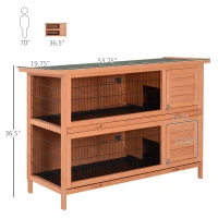 PawHut 54"L 2-Story Large Rabbit Hutch Bunny Cage Wooden Pet House Small Animal Habitat with Lockable Doors, No Leak Tray and Waterproof Roof for Outdoor/Indoor Orange(m-3)