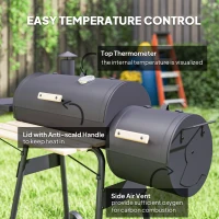 Outsunny 49" Charcoal BBQ Grill with Offset Smoker Portable Backyard Cooking Smoker Outdoor Camp Picnic Barbecue Cooker with Thermometer Wheels and Storage Shelves(m-6)