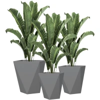 Outsunny Indoor Outdoor Planters Set of 3 MgO Tall Planters Stackable Flower Pots with Drainage Holes for Garden, Balcony, Gray(m-1)