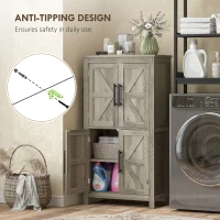 HOMCOM Bathroom Floor Storage Cabinet, Farmhouse Bathroom Cabinet with 4 Doors and Adjustable Shelf, Light Gray(m-6)