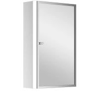 HOMCOM Bathroom Mirrored Cabinet, Vertical 16" x 24" Stainless Steel Frame Medicine Cabinet, Wall-Mounted Storage Organizer with Single Door(m-13)