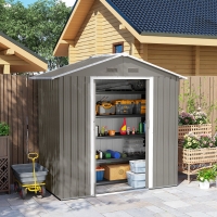 Outsunny 6.5x3.5ft Metal Garden Storage Shed for Outdoor Tool Storage with Double Sliding Doors and Vents, Grey