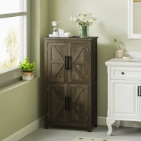 HOMCOM Bathroom Floor Storage Cabinet, Farmhouse Bathroom Cabinet with 4 Doors and Adjustable Shelf, Brown(m-10)