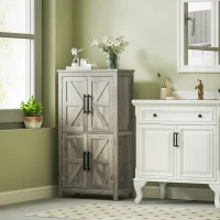 HOMCOM Bathroom Floor Storage Cabinet, Farmhouse Bathroom Cabinet with 4 Doors and Adjustable Shelf, Light Gray(m-10)