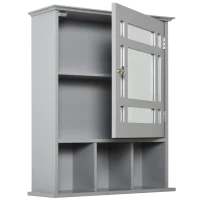 kleankin Bathroom Medicine Cabinet with Mirror, Wall Mounted Mirror Cabinet with Door and Storage Shelves, Gray(m-13)