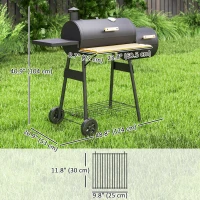 Outsunny 49" Charcoal BBQ Grill with Offset Smoker Portable Backyard Cooking Smoker Outdoor Camp Picnic Barbecue Cooker with Thermometer Wheels and Storage Shelves(m-3)