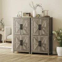 HOMCOM Bathroom Floor Storage Cabinet, Farmhouse Bathroom Cabinet with 4 Doors and Adjustable Shelf, Light Gray(m-8)