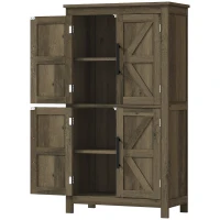 HOMCOM Bathroom Floor Storage Cabinet, Farmhouse Bathroom Cabinet with 4 Doors and Adjustable Shelf, Brown(m-1)