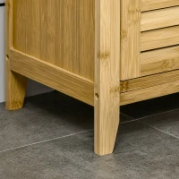 HOMCOM Bamboo Floor Cabinet Bathroom Floor Cabinet Living Room Organizer Tower with Multiple Shelves and Doors, Natural(m-9)